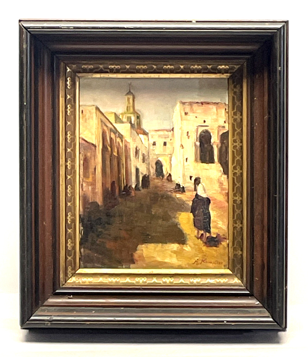 VTG Signed Oil Painting Middle Eastern North African Street Scene Framed 15x13